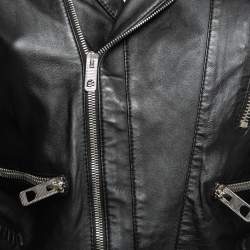 Pre Owned Balenciaga Black Leather Quilted Detail Zip Front Biker Jacket L