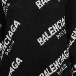 Pre Owned Balenciaga Black Wool Blend Allover Logo Crew Neck Sweater S