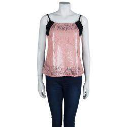 Pre Owned Balenciaga Pink Lace Sequin Embellished Sleeveless Top L