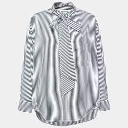 Pre Owned Balenciaga Black Striped Cotton Neck Tie Detail Oversized Shirt S