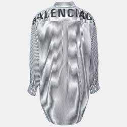 Pre Owned Balenciaga Black Striped Cotton Neck Tie Detail Oversized Shirt S
