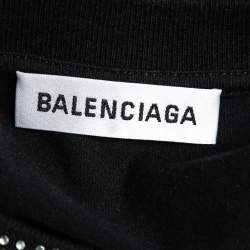 Pre Owned Balenciaga Black Cotton Eiffel Tower Embellished Crewneck T-Shirt L