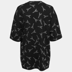 Pre Owned Balenciaga Black Cotton Eiffel Tower Embellished Crewneck T-Shirt L