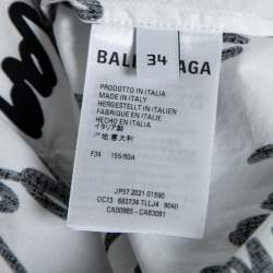 Pre Owned Balenciaga White & Black Signature Logo Print Cotton Oversized Shirt S