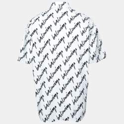 Pre Owned Balenciaga White & Black Signature Logo Print Cotton Oversized Shirt S