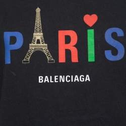 Pre Owned Balenciaga Black Cotton Paris Logo Printed T-Shirt S