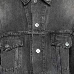 Pre Owned Balenciaga Grey Distressed Denim Logo Print Oversized Jacket S