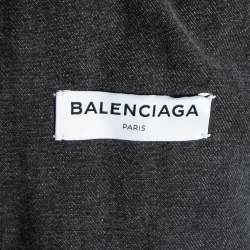 Pre Owned Balenciaga Grey Distressed Denim Logo Print Oversized Jacket S