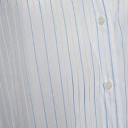 Pre Owned Balenciaga White Striped Crepe Asymmetric Pulled Shirt L