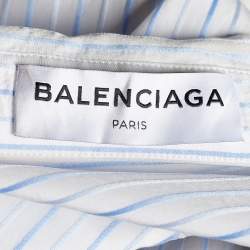 Pre Owned Balenciaga White Striped Crepe Asymmetric Pulled Shirt L