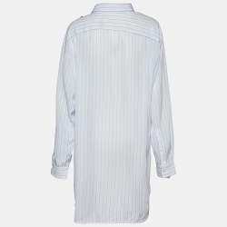 Pre Owned Balenciaga White Striped Crepe Asymmetric Pulled Shirt L