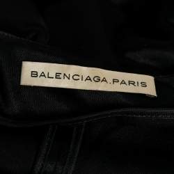 Pre Owned Balenciaga Black Satin Drape Detail Sleeveless Top M