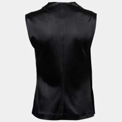 Pre Owned Balenciaga Black Satin Drape Detail Sleeveless Top M