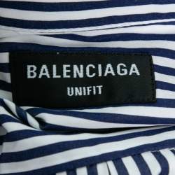 Pre Owned Balenciaga Blue Striped Cotton Poplin Asymmetric Shirt XS
