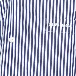 Pre Owned Balenciaga Blue Striped Cotton Poplin Asymmetric Shirt XS