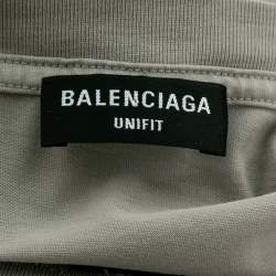 Pre Owned Balenciaga Grey Logo Printed Distressed Cotton Oversized T-Shirt XS