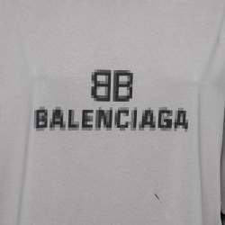 Pre Owned Balenciaga Grey Logo Printed Distressed Cotton Oversized T-Shirt XS