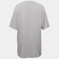 Pre Owned Balenciaga Grey Logo Printed Distressed Cotton Oversized T-Shirt XS