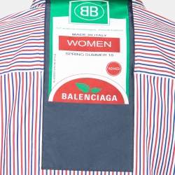 Pre Owned Balenciaga Red & Blue Striped Cotton Oversized Shirt S   