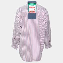Pre Owned Balenciaga Red & Blue Striped Cotton Oversized Shirt S   