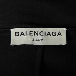Pre Owned Balenciaga Black Silk Crepe Neck Tie Detail Long Sleeve Blouse M