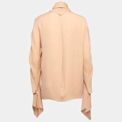 Pre Owned Balenciaga Beige Silk Crepe Neck Tie Detail Button Front Blouse M