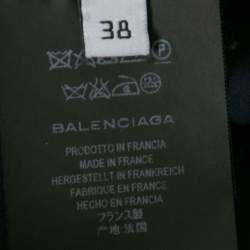 Pre Owned Balenciaga Dark Blue Silk Front-Tie Handkerchief Sleeve Top M