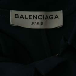 Pre Owned Balenciaga Dark Blue Silk Front-Tie Handkerchief Sleeve Top M