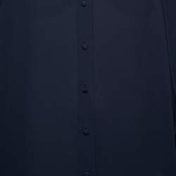 Pre Owned Balenciaga Dark Blue Silk Front-Tie Handkerchief Sleeve Top M