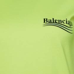 Pre Owned Balenciaga Neon Yellow Political Campaign Logo Print Cotton T-Shirt S