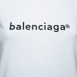 Pre Owned Balenciaga White Logo Print Cotton Crewneck T-Shirt XS