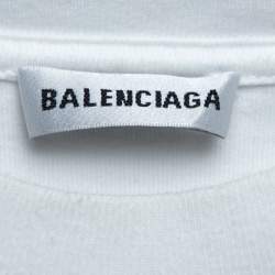 Pre Owned Balenciaga White Logo Print Cotton Crewneck T-Shirt XS