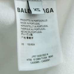 Pre Owned Balenciaga White Logo Print Cotton Crewneck T-Shirt XS