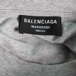 Pre Owned Balenciaga Wardrobe Unisex Grey Logo Printed Cotton Knit T Shirt XXS