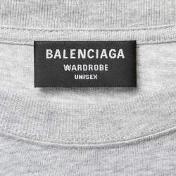 Pre Owned Balenciaga Wardrobe Unisex Grey Logo Printed Cotton Knit T Shirt XXS