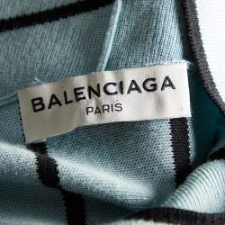 Pre Owned Balenciaga Light Blue Striped Silk Knit Top S