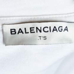 Pre Owned Balenciaga White Abstract Print Cotton Crew Neck T-Shirt M