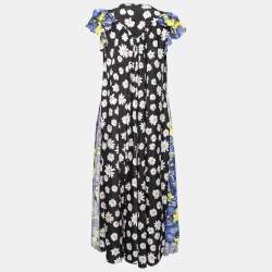 Pre Owned Balenciaga Multicolor Floral Printed Crepe Ruffled Rawcut Dress M