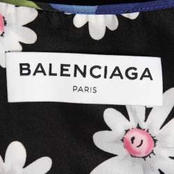 Pre Owned Balenciaga Multicolor Floral Printed Crepe Ruffled Rawcut Dress M