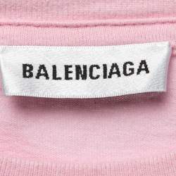 مملوكة مسبقًا Balenciaga Pink Cotton Logo T-Shirt L
