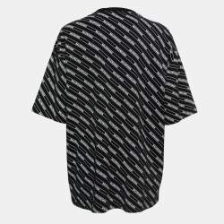 Pre Owned Balenciaga Black Logo Patterned Cotton T-Shirt M