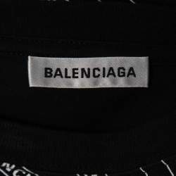 Pre Owned Balenciaga Black Logo Patterned Cotton T-Shirt M