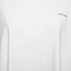 Pre Owned Balenciaga White Logo Printed Cotton Oversized T-Shirt M