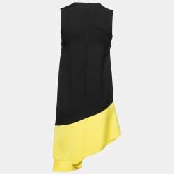 Pre Owned Balenciaga Black & Yellow Paneled Crepe Asymmetric Hem Dress S