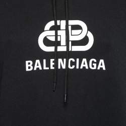 Pre Owned Balenciaga Black Cotton Logo Printed Hoodie XS