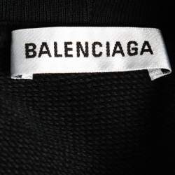 Pre Owned Balenciaga Black Cotton Logo Printed Hoodie XS