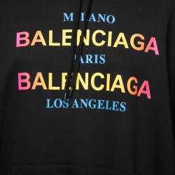 Balenciaga Black Cotton Multi-City Logo Print Hooded Sweatshirt M