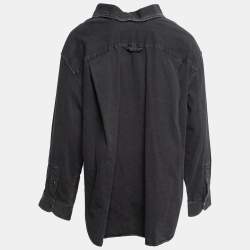 Pre Owned Balenciaga Black Denim Swing Collar Oversized Shirt S