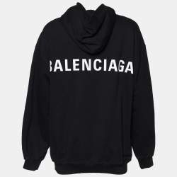 Pre Owned Balenciaga Black Cotton Knit Logo Printed Oversized Hoodie M