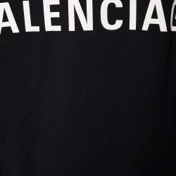 Pre Owned Balenciaga Black Cotton Knit Logo Printed Oversized Hoodie M